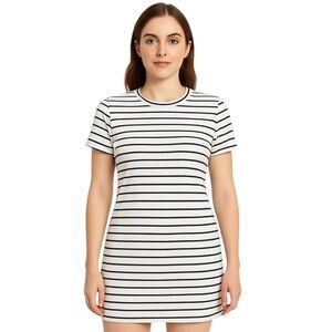 Shein Curve Knee Length Dress Black & White Striped Silky Size 12